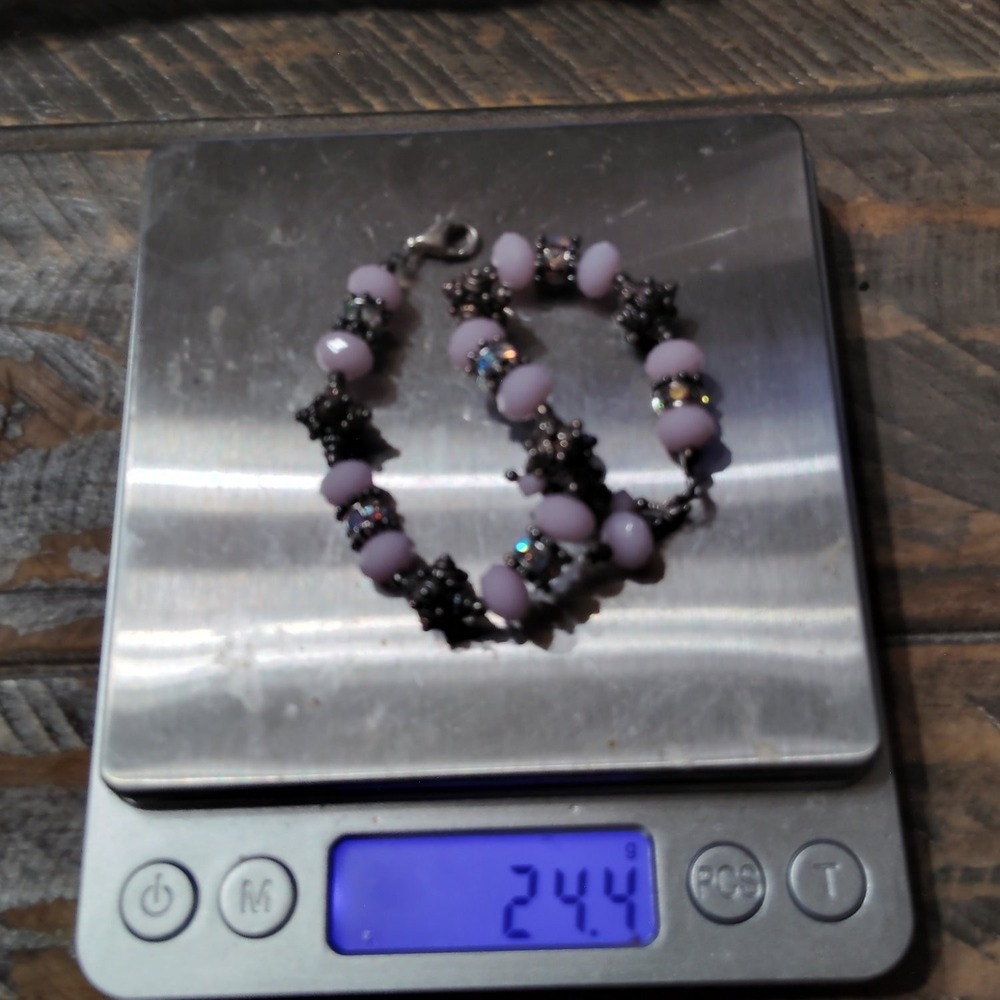 Vintage 925 Pink Glass Beaded Bali Style Charm Bracelet 8" 24g